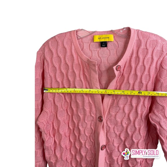 St. John Women's Cardigan Sweater Long Sleeve Button-Up Pink Knit Wool Cable M - Picture 13 of 14